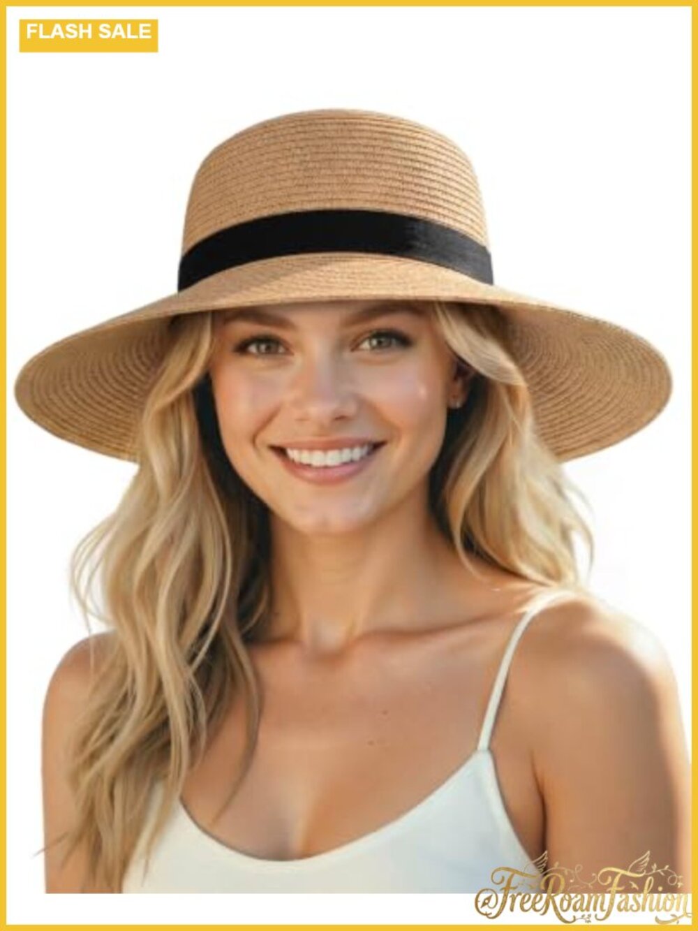 Womens Floppy Straw Sun Hat UV Protection Foldable Beach Summer